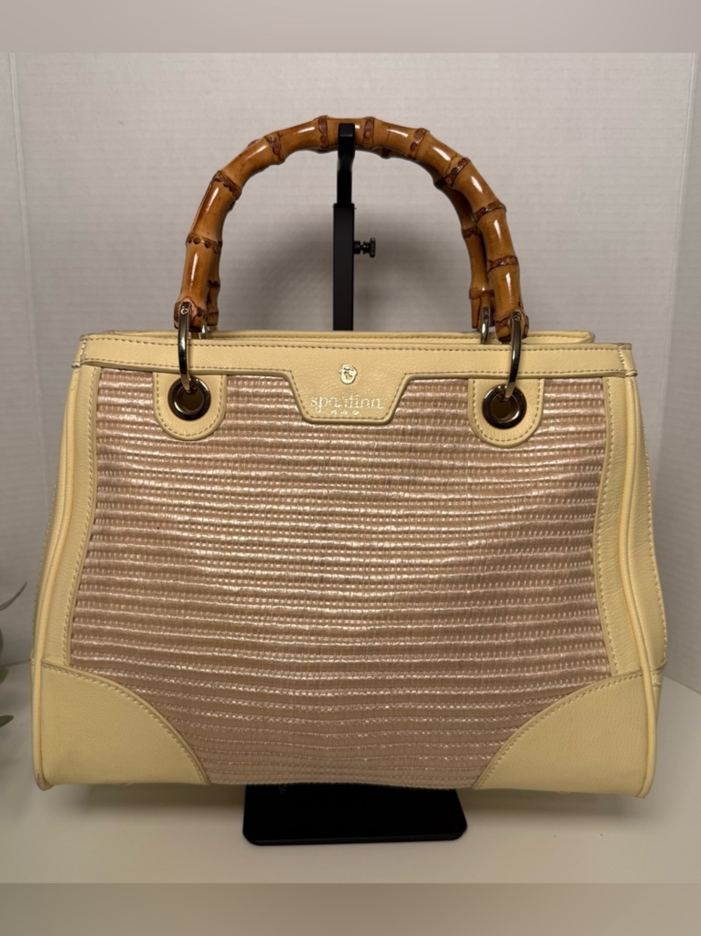 Spartina 449 Pearl Bamboo Chic Satchel Straw Woven Handbag